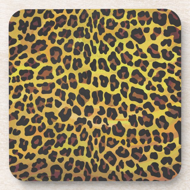 Leopard Brown und Gelb Print Getränkeuntersetzer (Vorderseite)