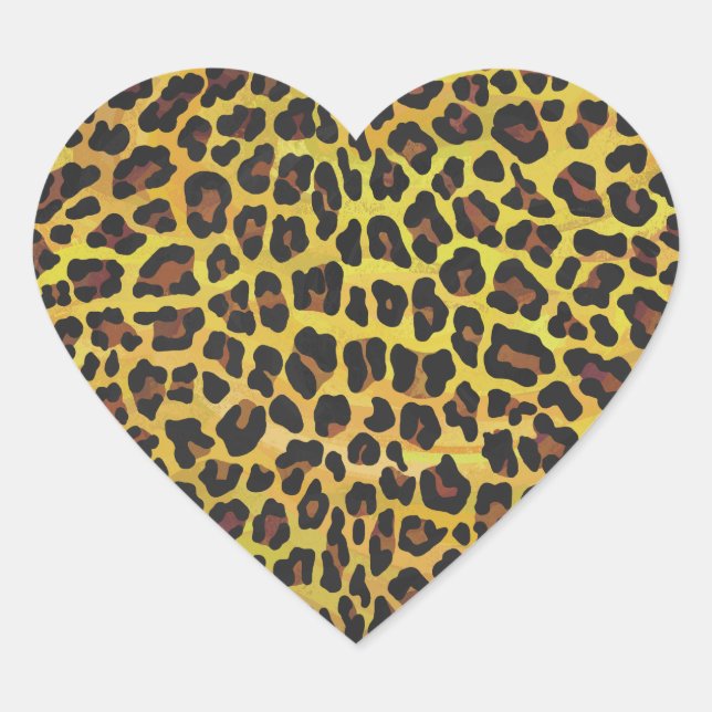 Leopard Brown und Gelb Print Herz-Aufkleber (Vorderseite)