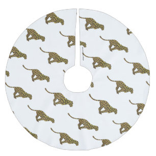 Leopard Brown und Gelbe Silhouette Polyester Weihnachtsbaumdecke