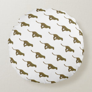 Leopard Brown und Gelbe Silhouette Rundes Kissen