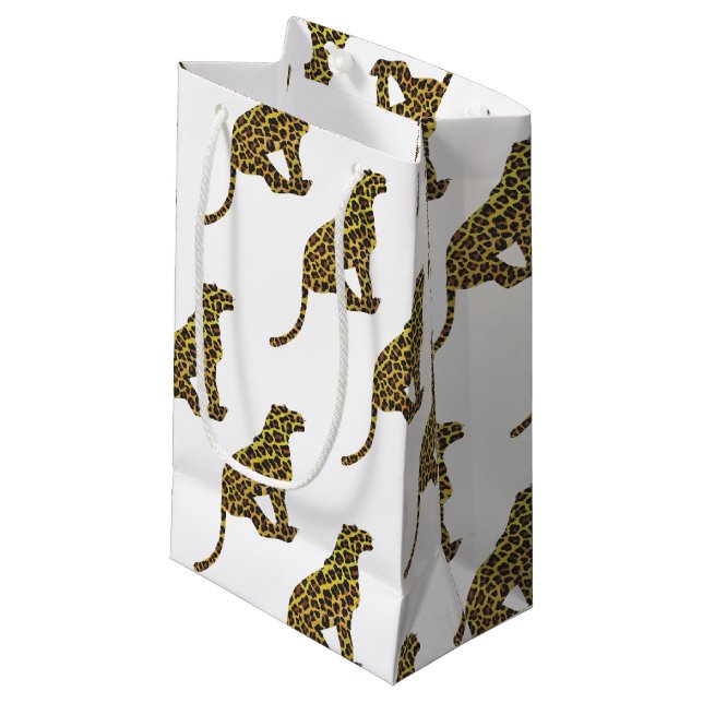 Leopard Brown und Gelbe Siloette Kleine Geschenktüte (Vorderseite Schrägansicht)