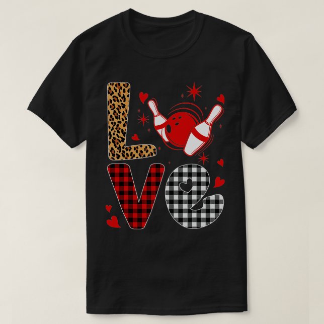 Leopard Buffalo Kariert Bowling Player Funny Valen T-Shirt (Design vorne)