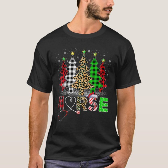 Leopard Buffalo Kariert Xmas Tree ER Nursing Nurse T-Shirt (Vorderseite)