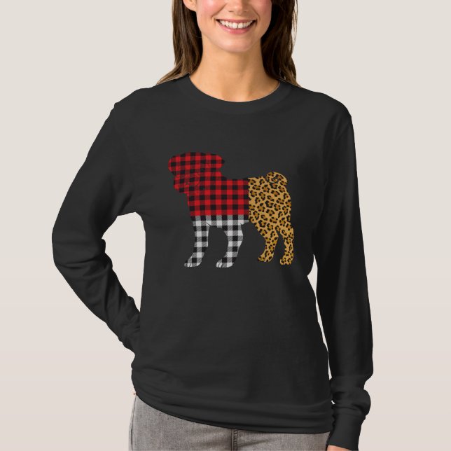 Leopard Buffalo Plaid Pug Dog  Valentine s day T-Shirt (Vorderseite)