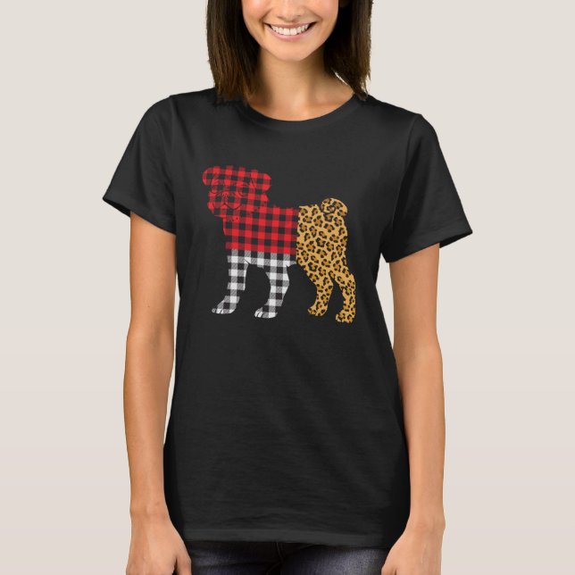 Leopard Buffalo Plaid Pug Dog  Valentine s day T-Shirt (Vorderseite)
