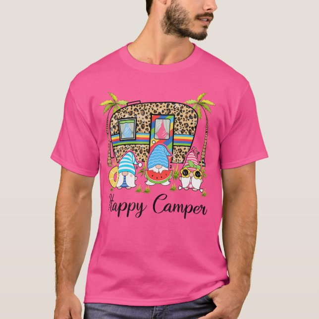 Leopard Camping Rv Gnome Camper Happy Summer Campi T-Shirt (Vorderseite)