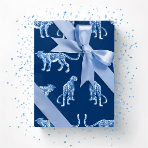 Leopard Catwalk in Blau Indigo Geschenkpapier