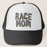 Leopard Checkered Flag Print Race Mama Trucker Hat