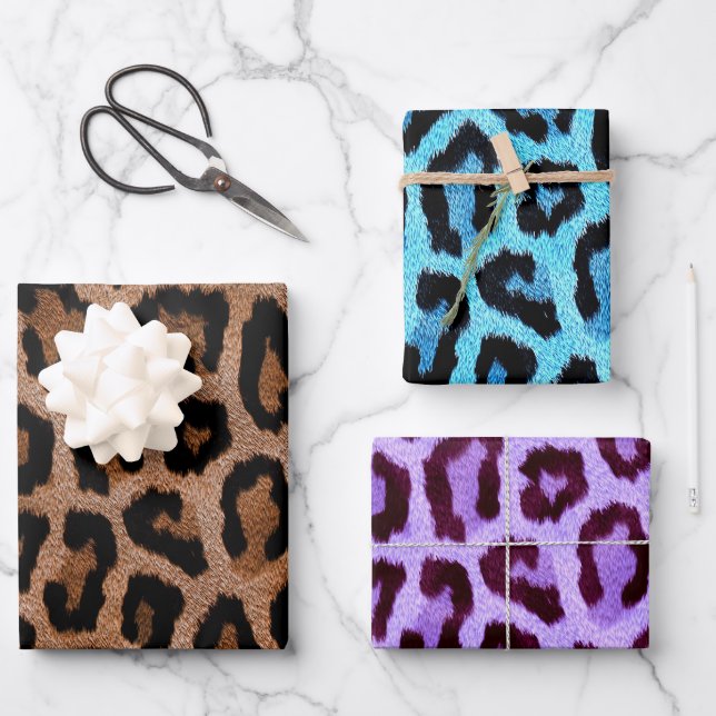 Leopard Cheetah Animal Fur Print Muster Geschenkpapier Set (Vorderseite)