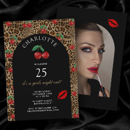 Leopard Cheetah Animal Print Cherry Birthday Photo Einladung