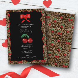 Leopard Cheetah Animal Print Cherry Girl Birthday Einladung