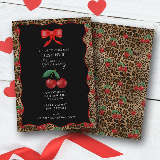 Leopard Cheetah Animal Print Cherry Girl Birthday Einladung