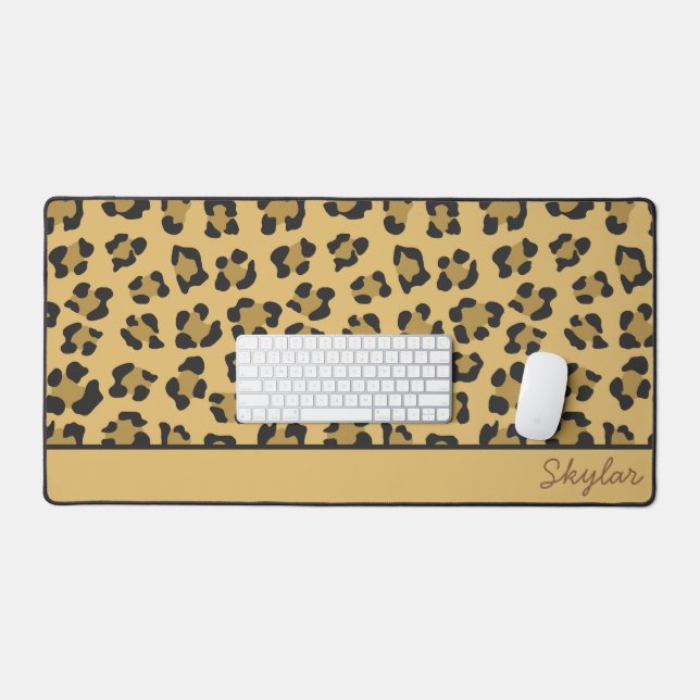 Leopard Cheetah Animal Print Custom Curry Name Schreibtischunterlage (Tastatur & Maus)