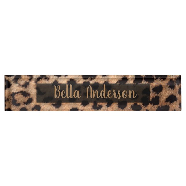 Leopard Cheetah Animal Print Glam Modern Trendy Namensplakette (Vorderseite)