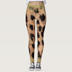 Leopard Cheetah Animal Print Gold Glitter Trend Leggings
