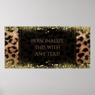 Leopard Cheetah Animal Print Gold Glitzer Banner Poster