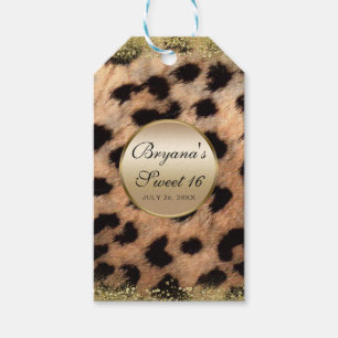 Leopard Cheetah Animal Print Gold Glitzer Monogram Geschenkanhänger