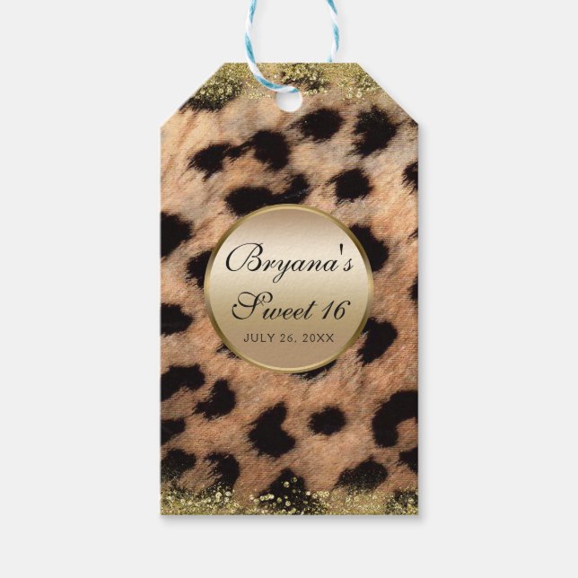Leopard Cheetah Animal Print Gold Glitzer Monogram Geschenkanhänger (Vorderseite)