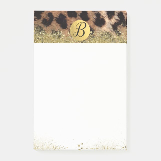 Leopard Cheetah Animal Print Gold Glitzer Monogram Post-it Klebezettel (Vorderseite)