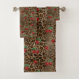 Leopard Cheetah Animal Print Red Cherry Badhandtuch Set