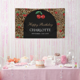 Leopard Cheetah Animal Print Red Cherry Birthday Banner