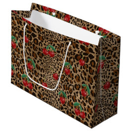 Leopard Cheetah Animal Print Red Cherry Pattern Große Geschenktüte
