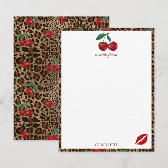 Leopard Cheetah Animal Print Red Cherry Pattern Mitteilungskarte (Vorne/Hinten)