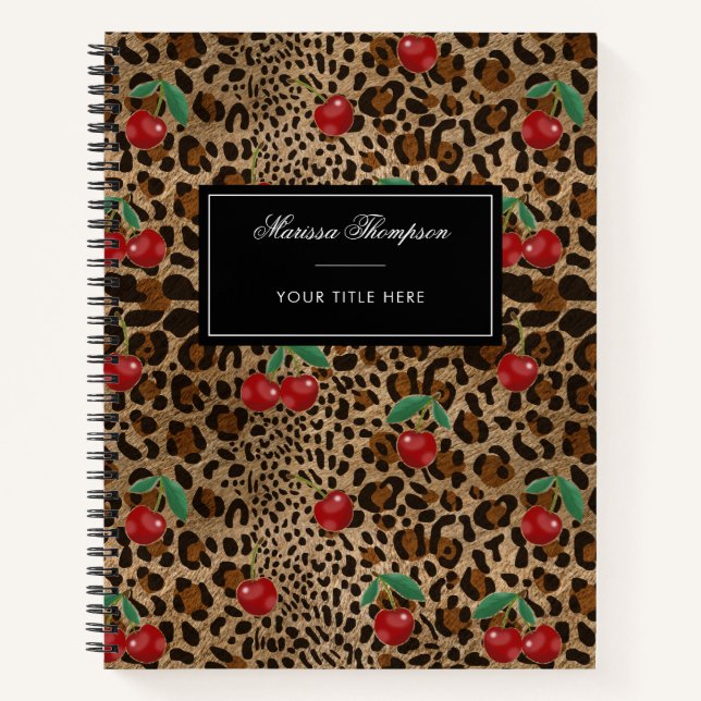 Leopard Cheetah Animal Print Red Cherry Pattern Notizbuch (Vorderseite)