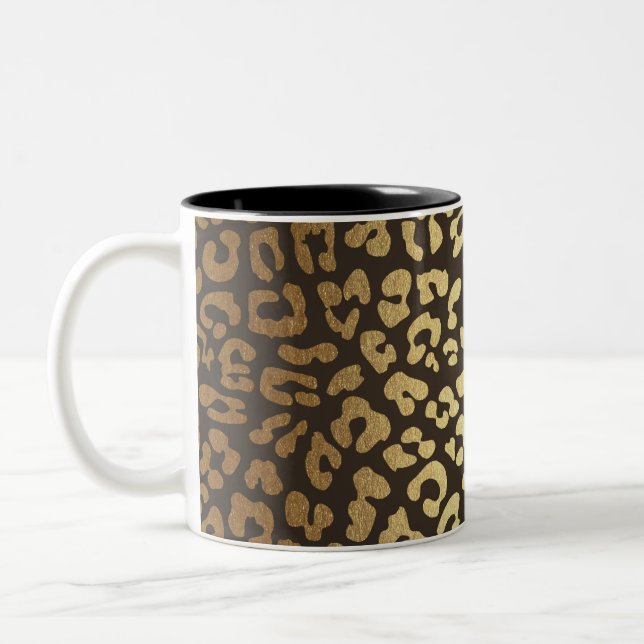 Leopard Cheetah Animal Skin Print Modern Glam Gold Zweifarbige Tasse (Links)