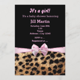 Leopard Cheetah Black Pink Bow Girls Einladung