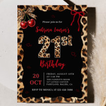 Leopard Cheetah Cherry 21. Geburtstagseinladung