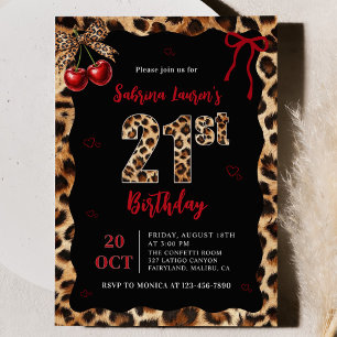 Leopard Cheetah Cherry 21. Geburtstagseinladung Einladung