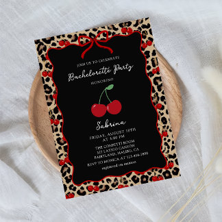 Leopard Cheetah Cherry Bachelorette Invitation Einladung