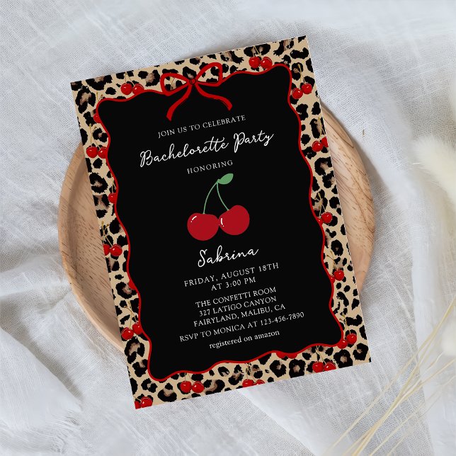 Leopard Cheetah Cherry Bachelorette Invitation Einladung (Von Creator hochgeladen)