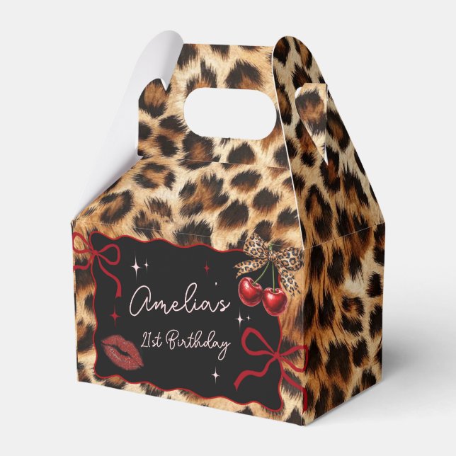 Leopard Cheetah Cherry Birthday Favor Box Geschenkschachtel (Vorderseite)