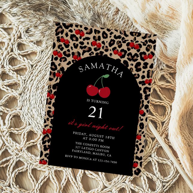 Leopard Cheetah Cherry Birthday Invitation Einladung (Von Creator hochgeladen)