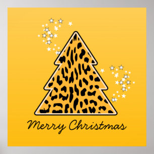 Leopard cheetah Christmas Tree Poster