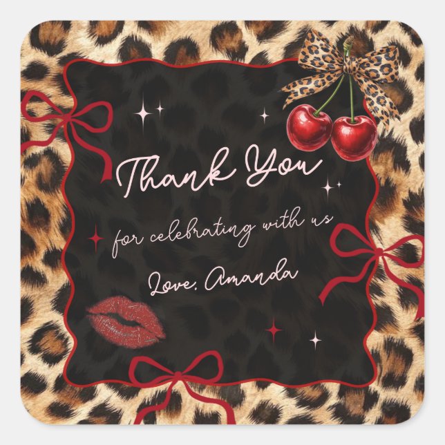 Leopard Cheetah Coquette Cherry Birthday Sticker (Vorderseite)