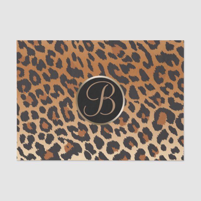 Leopard Cheetah Druck Fleck Monogramm Buchstabe In Seidenpapier (Vorderseite)