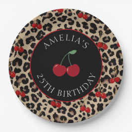 Leopard Cheetah Kirschroter Geburtstagparty-Papier Pappteller