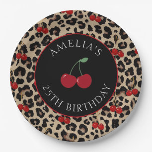 Leopard Cheetah Kirschroter Geburtstagparty-Papier Pappteller