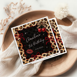 Leopard Cheetah Kirschroter Geburtstagsparty Servi Serviette