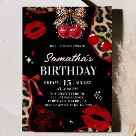 Leopard Cheetah Kokette Kirsch Geburtstag Einladung