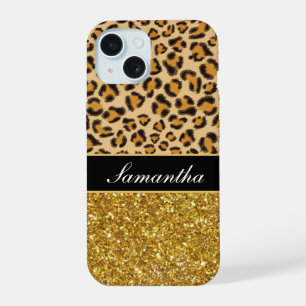Leopard Cheetah Muster Gold Glitter iPhone 15 Hülle