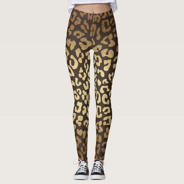 Leopard Cheetah Print Animal Skins Gold Ombre Leggings (Vorderseite)