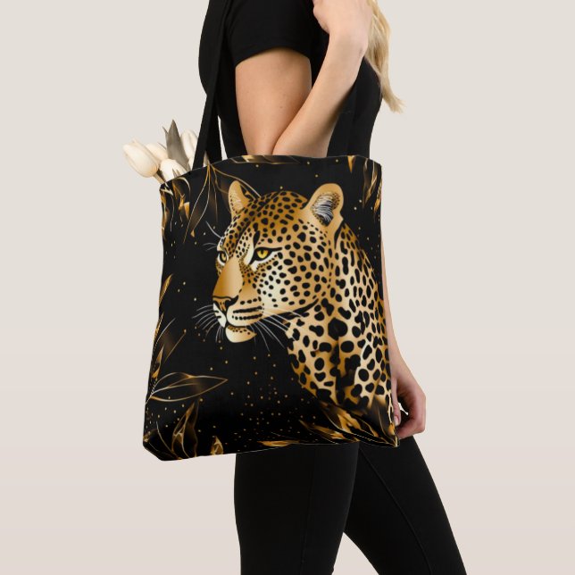 Leopard Cheetah Print Black Gold Dschungel Blätter (Von Nahem)