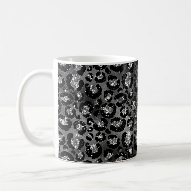 Leopard Cheetah Print Black Silver Grau Kaffeetasse (Links)