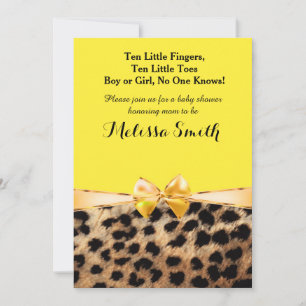 Leopard Cheetah Print Bright Yellow Bow Einladung