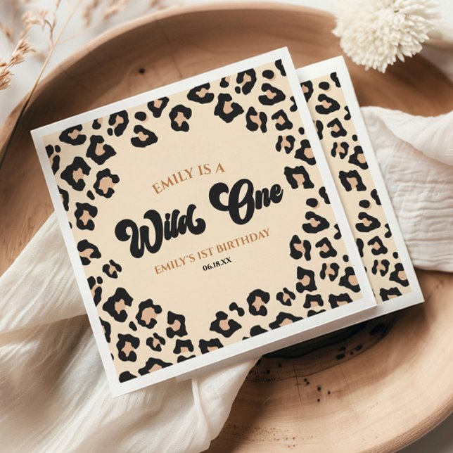 Leopard Cheetah Print Wild 1. Geburtstag Party Serviette (Von Creator hochgeladen)
