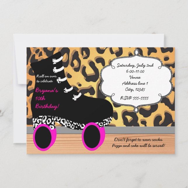 Leopard Cheetah Roller Skate Skaten Einladung (Vorderseite)